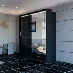 Sliding Wardrobes 4 u LTD Modern High Gloss And Mirrored Sliding Wardrobe Black 150Cm - thumbnail 1