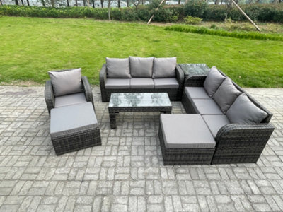 Fimous Outdoor Lounge Sofa Set 9 Seater Rattan Garden Furniture Set With Rectangular Coffee Table 2 Big Footstool 3 Seater Sofa - image 1