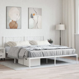 Berkfield Metal Bed Frame With Headboard White 193X203 Cm - thumbnail 1