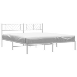 Berkfield Metal Bed Frame With Headboard White 193X203 Cm - thumbnail 3