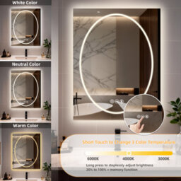 Luvodi 700X900mm Led Bathroom Mirror, Anti-Fog, Dimmable, Double Lights Vanity Mirror, Tempered Glass, Shatter-Proof - thumbnail 4