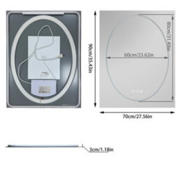 Luvodi 700X900mm Led Bathroom Mirror, Anti-Fog, Dimmable, Double Lights Vanity Mirror, Tempered Glass, Shatter-Proof - thumbnail 2
