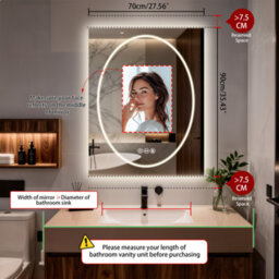 Luvodi 700X900mm Led Bathroom Mirror, Anti-Fog, Dimmable, Double Lights Vanity Mirror, Tempered Glass, Shatter-Proof - thumbnail 8