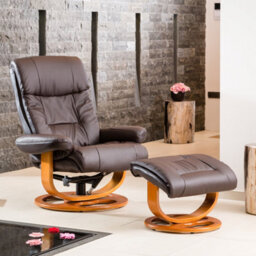 Barriston Bonded Leather And Pu Swivel Based Based Recliner Chair And Stool And Footstool - Brown
