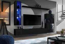 "Arte Switch Metal Ii Black Gloss Entertainment Unit 250Cm - Industrial Media Wall For Tvs Up To 75"""