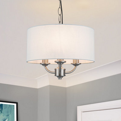 Cosylyte Winston 3 Light Classic Faux Linen Shade Pendant Light - Brushed Nickel - image 1