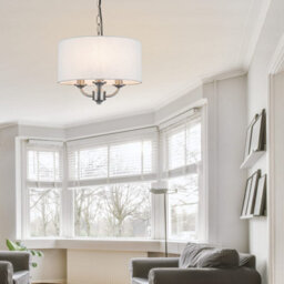 Cosylyte Winston 3 Light Classic Faux Linen Shade Pendant Light - Brushed Nickel - thumbnail 2