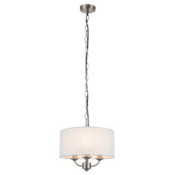 Cosylyte Winston 3 Light Classic Faux Linen Shade Pendant Light - Brushed Nickel - thumbnail 3