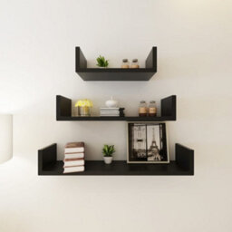 Berkfield 3 Black Mdf U-Shaped Floating Wall Display Shelves Book/dvd Storage - thumbnail 4