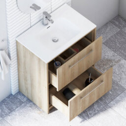 Royal Bathrooms Livora 700mm Natural Oak Floor Standing Bathroom Vanity Unit 2 Drawer Storage Cabinet With Ceramic Basin - thumbnail 4