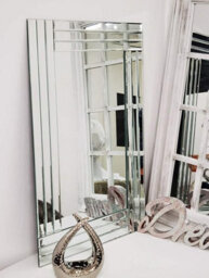 Biznest Large Wall Mirror Bevelled Triple Edge Mirror Strips Frameless Elegant 60X80Cm