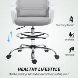 Homcom Draughtsman Chair, Mesh Ergonomic Drafting Chair, Grey - thumbnail 4