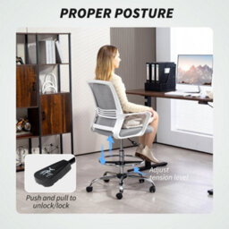 Homcom Draughtsman Chair, Mesh Ergonomic Drafting Chair, Grey - thumbnail 5