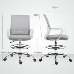Homcom Draughtsman Chair, Mesh Ergonomic Drafting Chair, Grey - thumbnail 3
