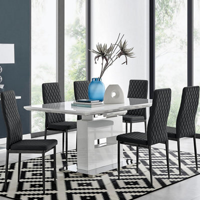 Furniturebox Uk Arezzo Large Extending Dining Table And 6 Black Milan Black Leg Chairs - image 1