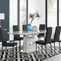Furniturebox Uk Arezzo Large Extending Dining Table And 6 Black Milan Black Leg Chairs - thumbnail 1