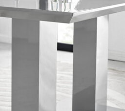 Furniturebox Imperia Grey High Gloss 6 Seater Dining Table With Structural 2 Plinth Column Legs Cream Fabric Halle Modern Chairs - thumbnail 4