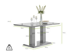 Furniturebox Imperia Grey High Gloss 6 Seater Dining Table With Structural 2 Plinth Column Legs Cream Fabric Halle Modern Chairs - thumbnail 6