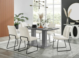 Furniturebox Imperia Grey High Gloss 6 Seater Dining Table With Structural 2 Plinth Column Legs Cream Fabric Halle Modern Chairs - thumbnail 1