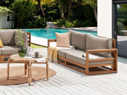 Beliani Garden Sofa 2 Seater Timor Modular Certified Acacia Wood Light Brown - thumbnail 2