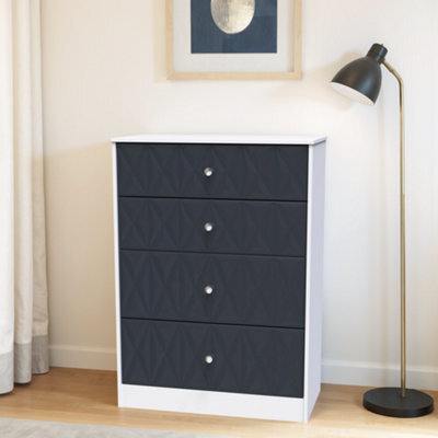 Genoa Ready Assembled Matt Indigo & White No Effect 4 Drawer Deep Chest (H)1063mm (W)766mm (D)395mm - image 1