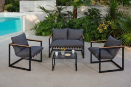 Impact Furniture Garden Sofa Set Lounge Outdoor 2 Seater Sofa With Chairs Coffee Table Grey Cushions Black Metal Furniture Porto - thumbnail 4
