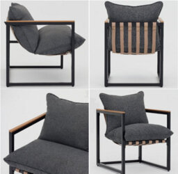 Impact Furniture Garden Sofa Set Lounge Outdoor 2 Seater Sofa With Chairs Coffee Table Grey Cushions Black Metal Furniture Porto - thumbnail 2