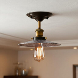 Vintage Ceiling Light Semi Flush Mount Brushed Silver Ceiling Light Fixture Metal Lampshade With E27 Holder For Living Room - thumbnail 2