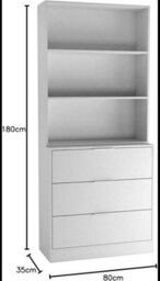 Urbn-Living Urbnliving Height 180Cm White Drawers & White Bookcase 80Cm Width 3 Tier Wooden Storage Chest Cabinet & Display Bookcase Shelving - thumbnail 2