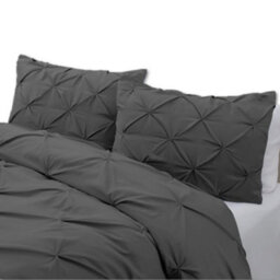 TheWhiteWater Limited Pintuck Duvet Cover Set + Matching Pillowcases, Hand Stitches Quilt Bedding Set - Charcoal - thumbnail 4