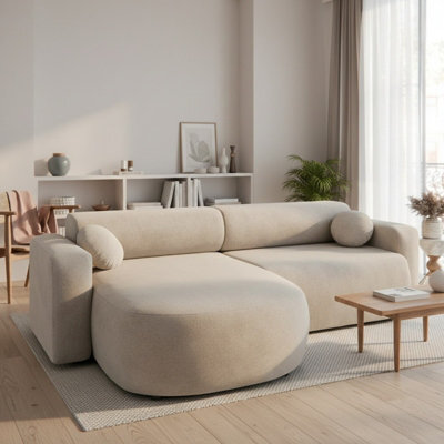 Compact Nicelo Beige Corner Sofa Bed Functional Design With Bedding Compartment - image 1