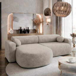 Compact Nicelo Beige Corner Sofa Bed Functional Design With Bedding Compartment - thumbnail 2