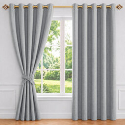 Aspire Homeware Silver Linen 100% Blackout Curtain Thermal Insulated Eyelet Curtain Pair (W)168Cm X (D)183Cm With Tie Back - thumbnail 9