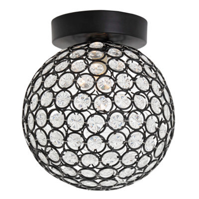 Happy Homewares Modern Matte Black And Clear Beaded Glass Ip44 Rated Bathroom Ceiling Light - image 1