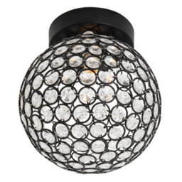 Happy Homewares Modern Matte Black And Clear Beaded Glass Ip44 Rated Bathroom Ceiling Light - thumbnail 2