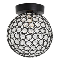 Happy Homewares Modern Matte Black And Clear Beaded Glass Ip44 Rated Bathroom Ceiling Light