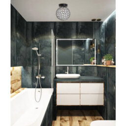 Happy Homewares Modern Matte Black And Clear Beaded Glass Ip44 Rated Bathroom Ceiling Light - thumbnail 6