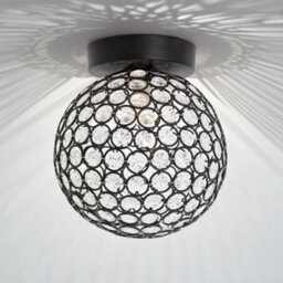 Happy Homewares Modern Matte Black And Clear Beaded Glass Ip44 Rated Bathroom Ceiling Light - thumbnail 5