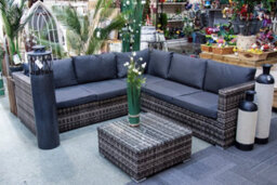 Sh&g Edgerton 5 Seater Corner Sofa Set - 2 Piece Table & Sofa - Brown Rattan With Grey Cushions - Indoor & Outdoor - thumbnail 2