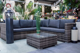 Sh&g Edgerton 5 Seater Corner Sofa Set - 2 Piece Table & Sofa - Brown Rattan With Grey Cushions - Indoor & Outdoor - thumbnail 3