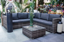 Sh&g Edgerton 5 Seater Corner Sofa Set - 2 Piece Table & Sofa - Brown Rattan With Grey Cushions - Indoor & Outdoor - thumbnail 5
