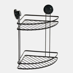 Ohs 2 Tier Suction Shower Caddy Bathroom Corner Wall Shelf - Black - thumbnail 3