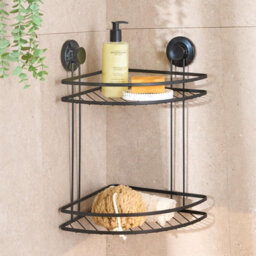 Ohs 2 Tier Suction Shower Caddy Bathroom Corner Wall Shelf - Black - thumbnail 1