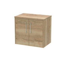 Hudson Reed Juno Wall Hung 2 Soft Close Door Vanity Unit With Worktop In Autumn Oak Finish, 600mm - thumbnail 1