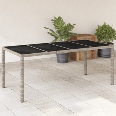 Walplus Garden Table With Glass Top Light Grey 190X90X75 Cm Poly Rattan - image 1