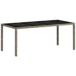 Walplus Garden Table With Glass Top Light Grey 190X90X75 Cm Poly Rattan - thumbnail 2