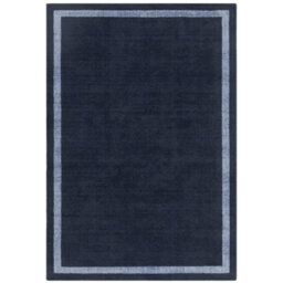 Blue Plain Handmade Bordered 7mm Thick Stain-Resistant Rug For Bedroom, & Dining Room, Wool Area Rug-120Cm X 170Cm - thumbnail 7