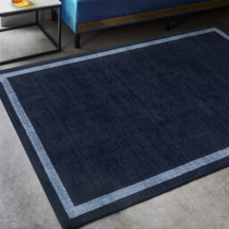 Blue Plain Handmade Bordered 7mm Thick Stain-Resistant Rug For Bedroom, & Dining Room, Wool Area Rug-120Cm X 170Cm - thumbnail 1
