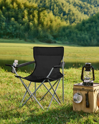 LEDREM Folding Camping Chairs, Set Of 2 Outdoor Chair, With Armrests, Cup Holder, Portable, 120 Kg Capacity, Black - image 1