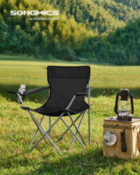 LEDREM Folding Camping Chairs, Set Of 2 Outdoor Chair, With Armrests, Cup Holder, Portable, 120 Kg Capacity, Black - thumbnail 3